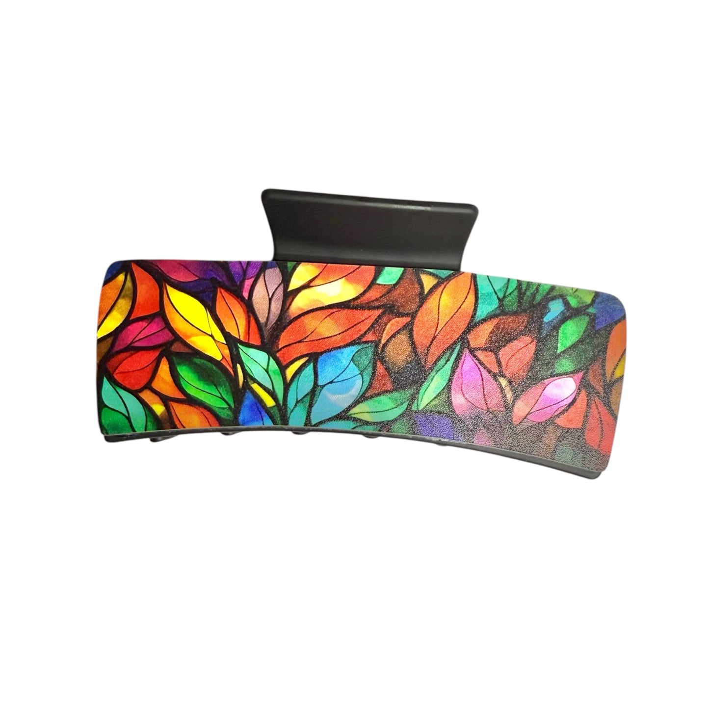 Rainbow Stained Glass Leaves 4" Hair Clip