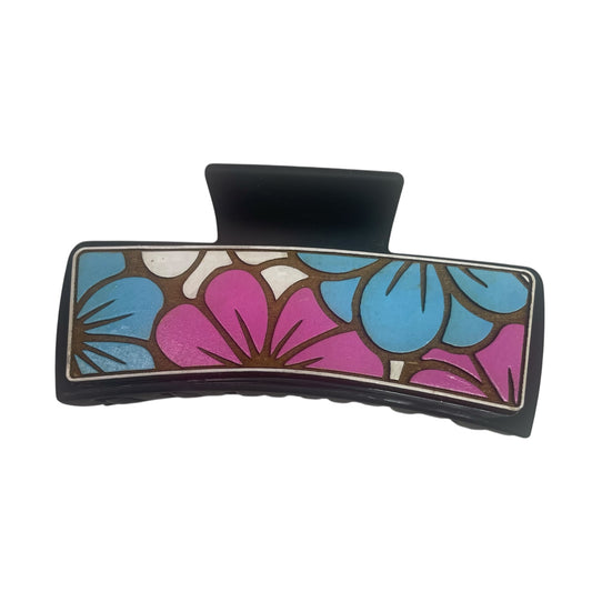 4” Pink & Turquoise Flower Hair Clip