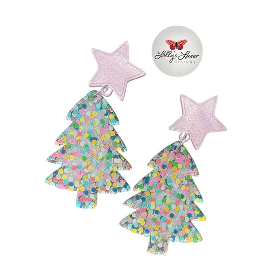 Pink Confetti Christmas Tree Stud Earrings