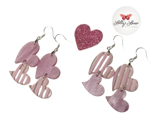 Pink Striped Stacked Heart Dangle