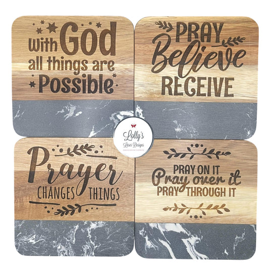 Prayer Marble Wooden Square Coasters