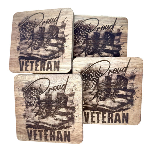 Coasters-Proud Veteran with Boots and Flag