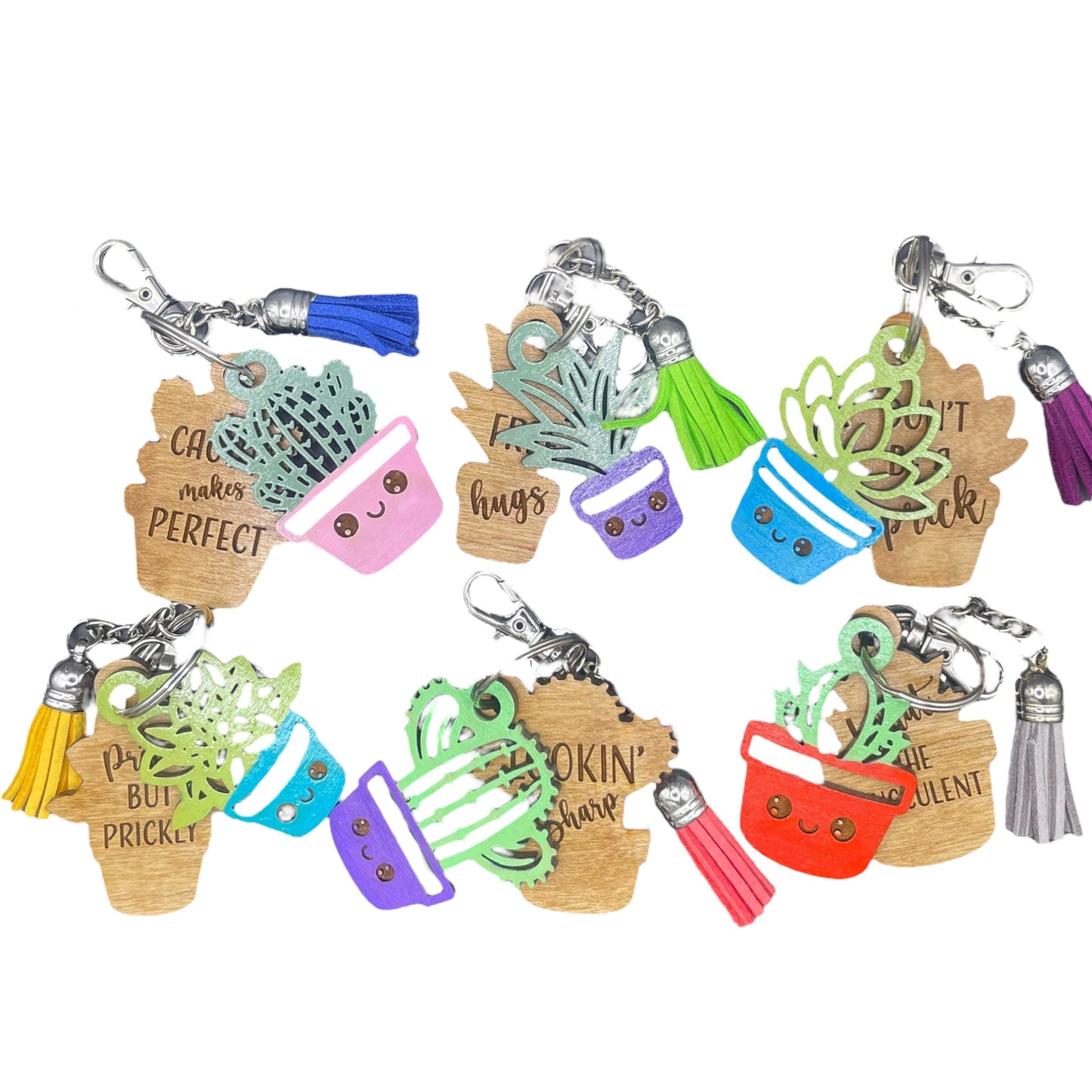 Wooden Succulent Keychain with Tassel