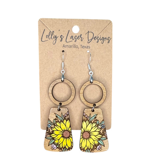Sunflower w/Circle Ring Dangle Earrings
