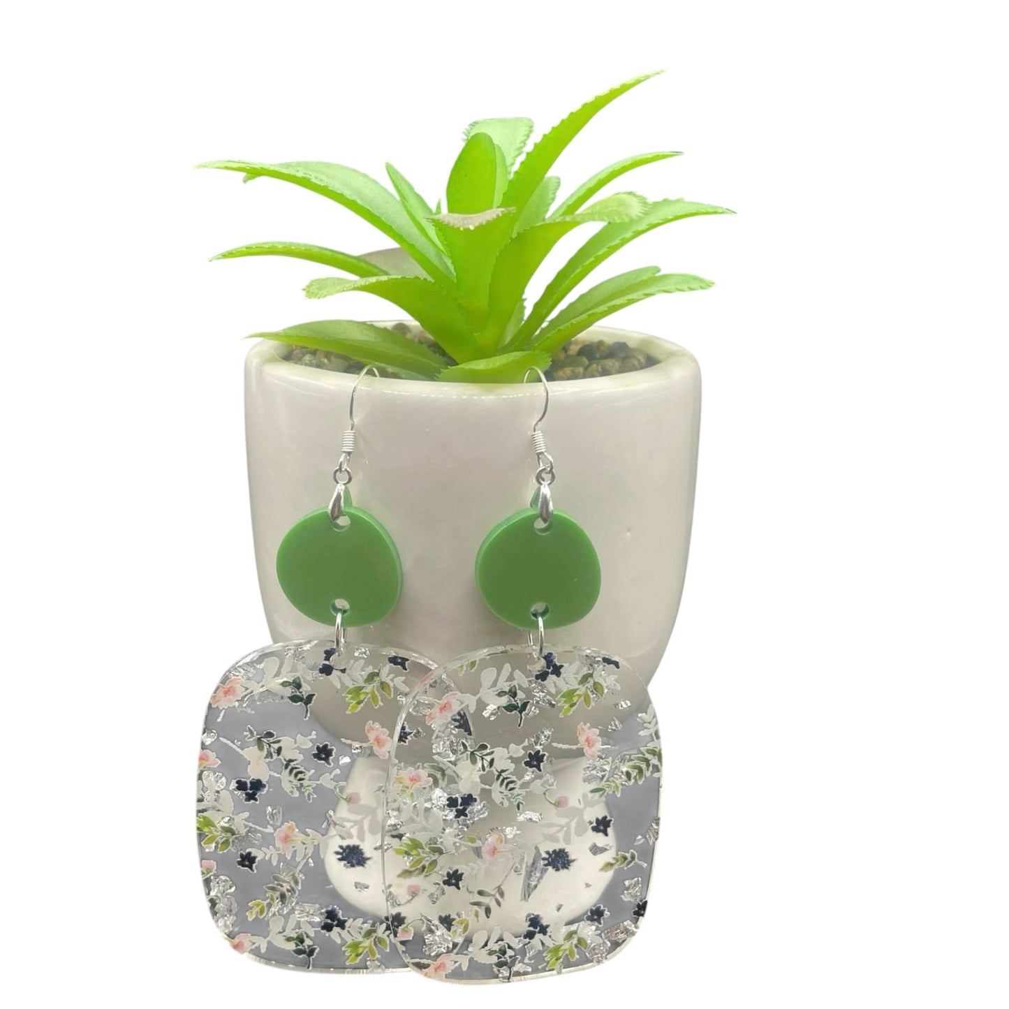 Wedding Bells Dangle Earrings w/ Green Toppers